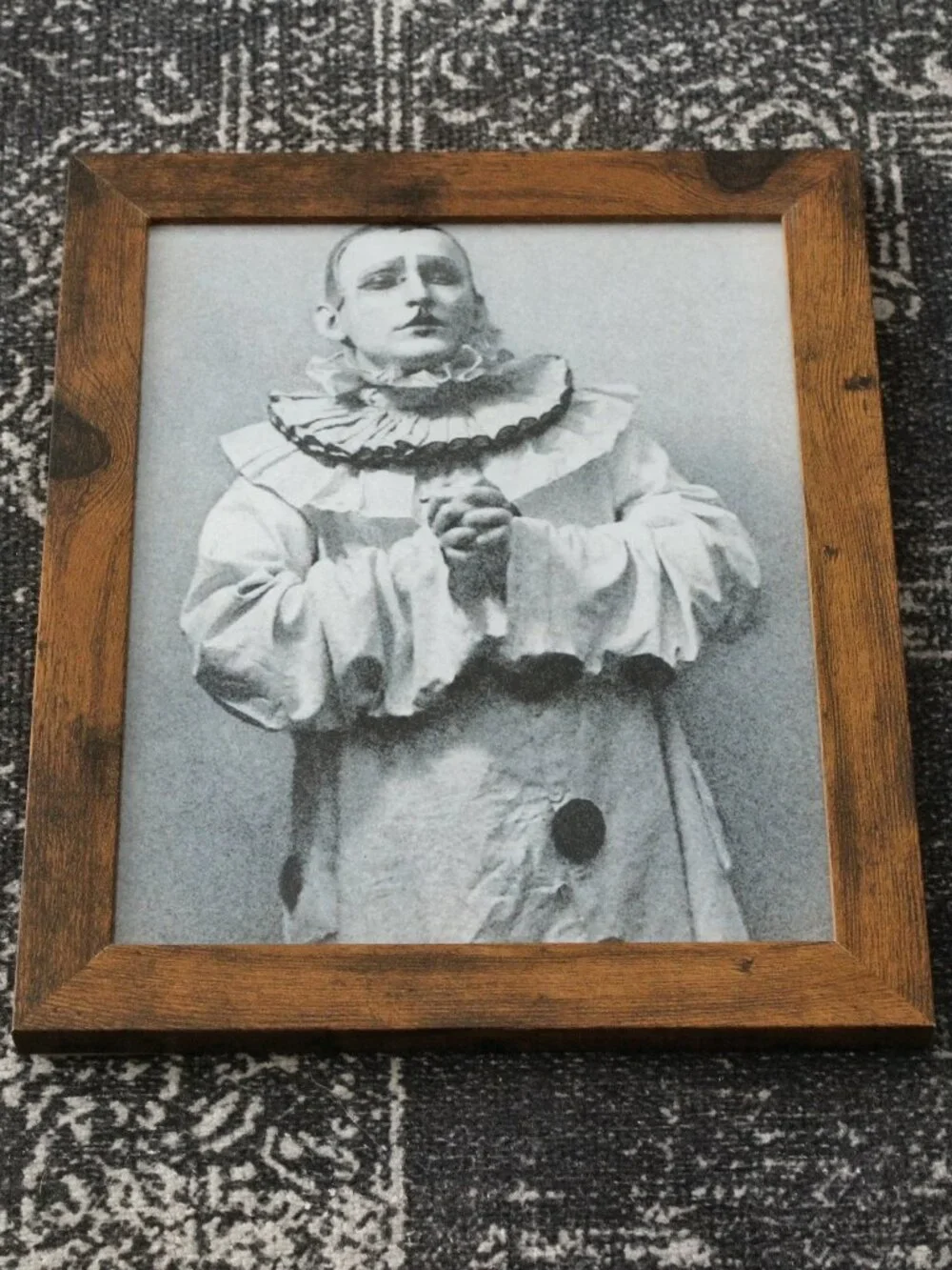 Framed Vintage Pierrot Sad Clown Black and White Photo Print 8x10